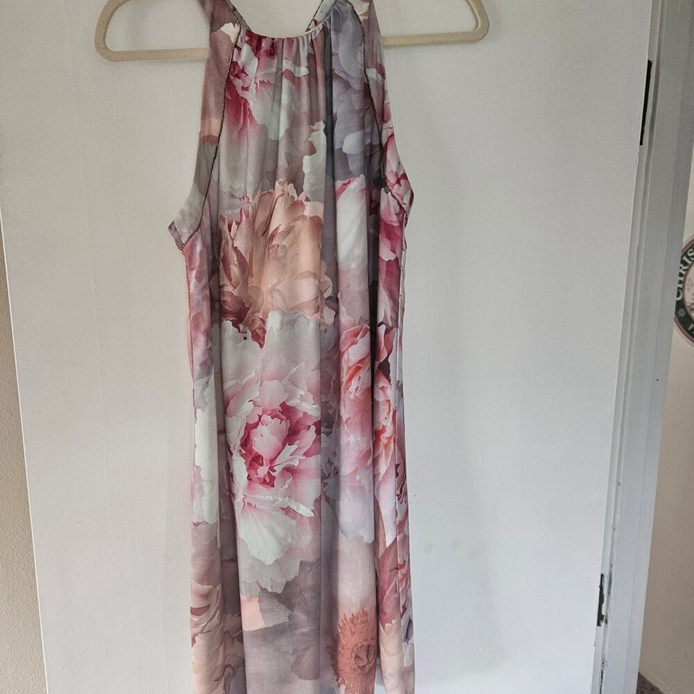 Mango Garden  Floral Knee Length Dress - Pink and Gray size Small